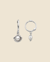 Sterling Silver and Pearl Scallop Charm Hoops