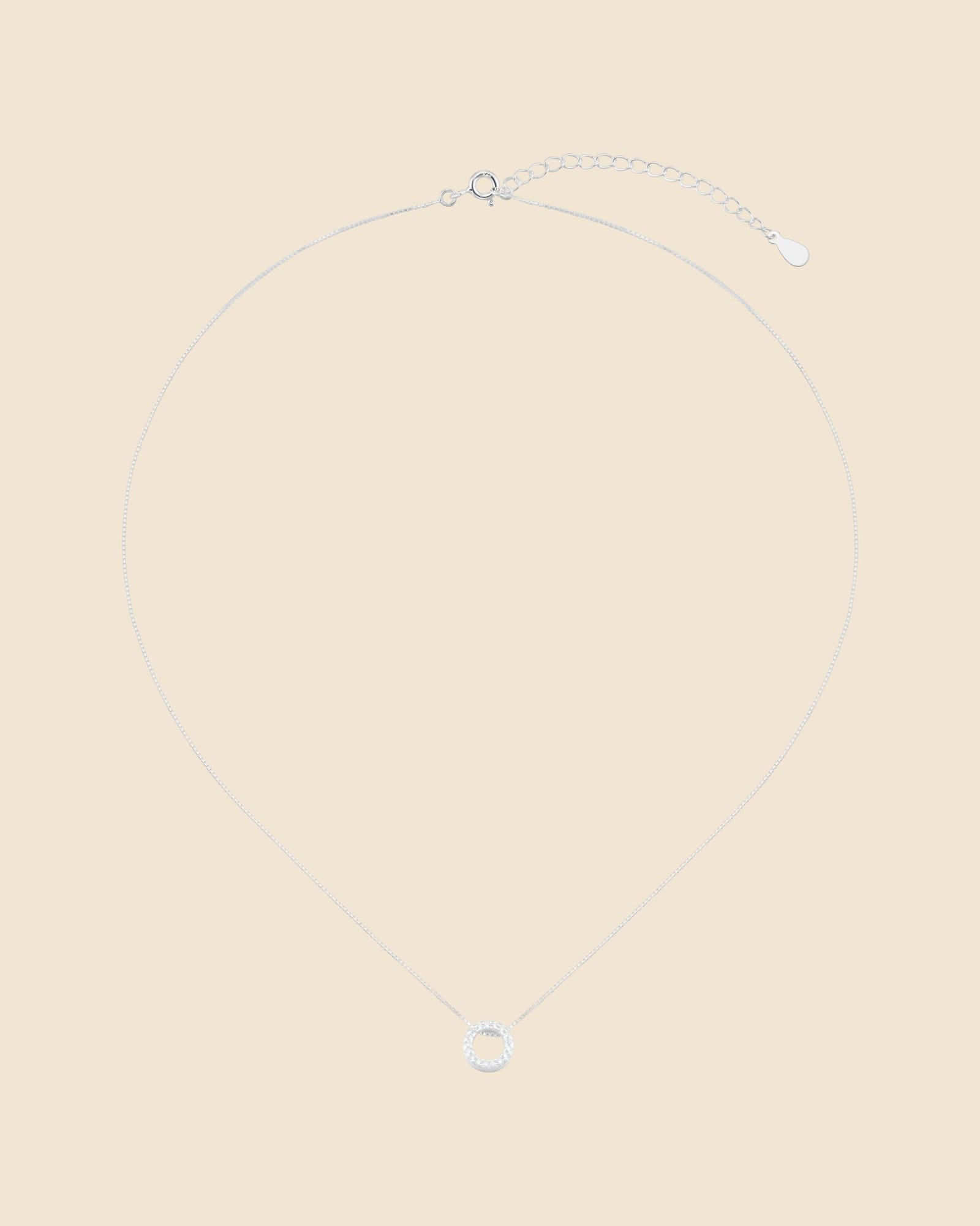Sterling Silver and Cubic Zirconia Mini Inline Circle Necklace