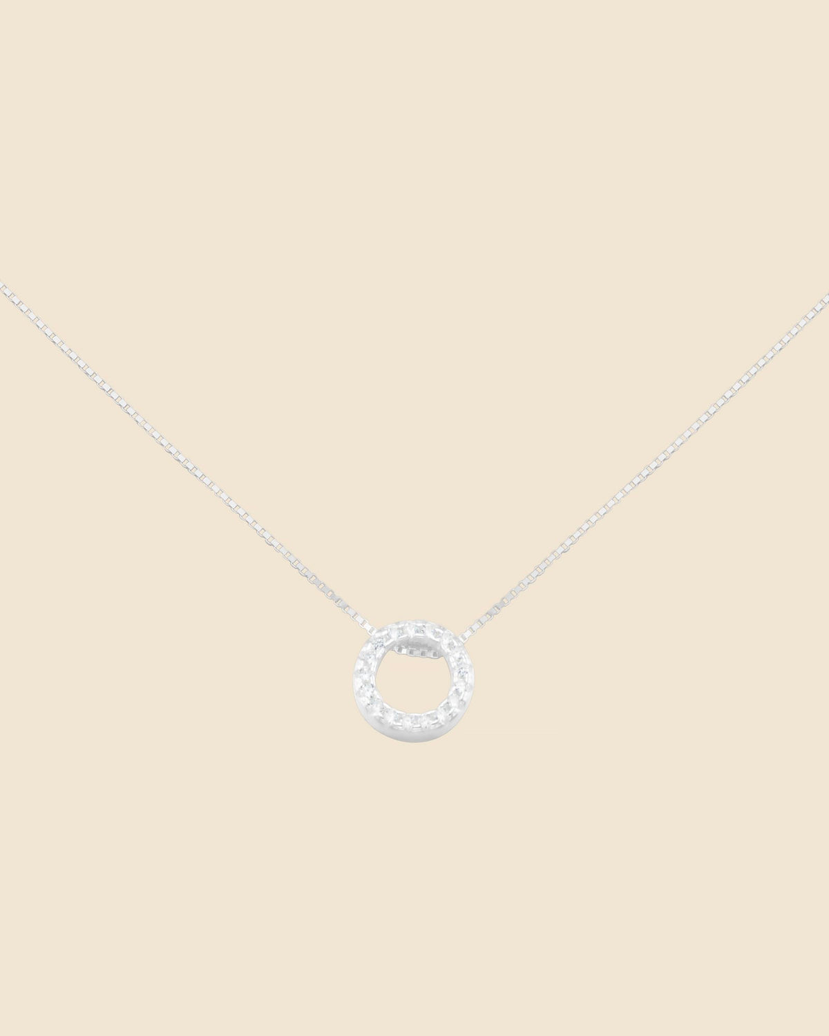 Sterling Silver and Cubic Zirconia Mini Inline Circle Necklace