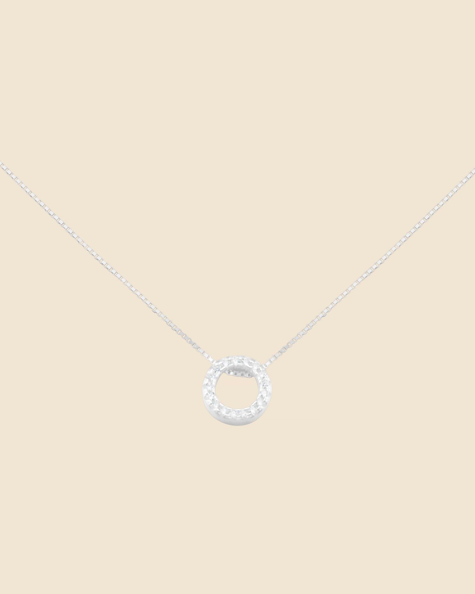 Sterling Silver and Cubic Zirconia Mini Inline Circle Necklace