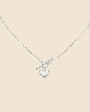 Sterling Silver Puffed Heart T-Bar Necklace