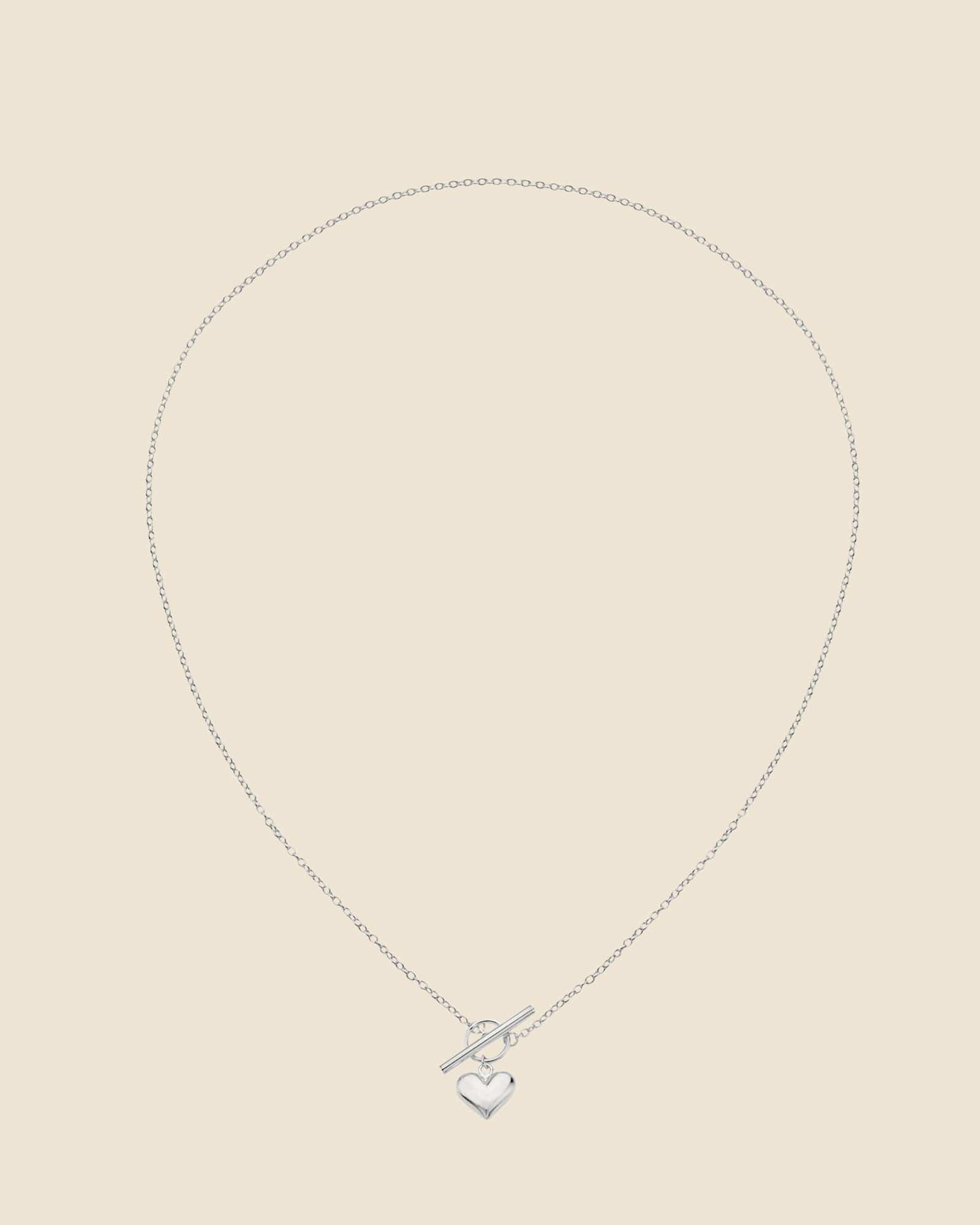 Sterling Silver Puffed Heart T-Bar Necklace