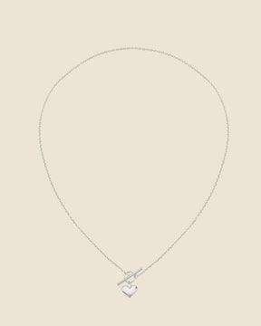 Sterling Silver Puffed Heart T-Bar Necklace