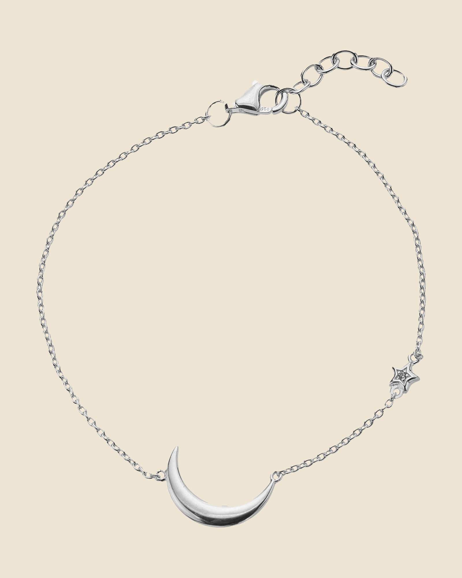 Sterling Silver Moon And Star Asymetric Bracelet