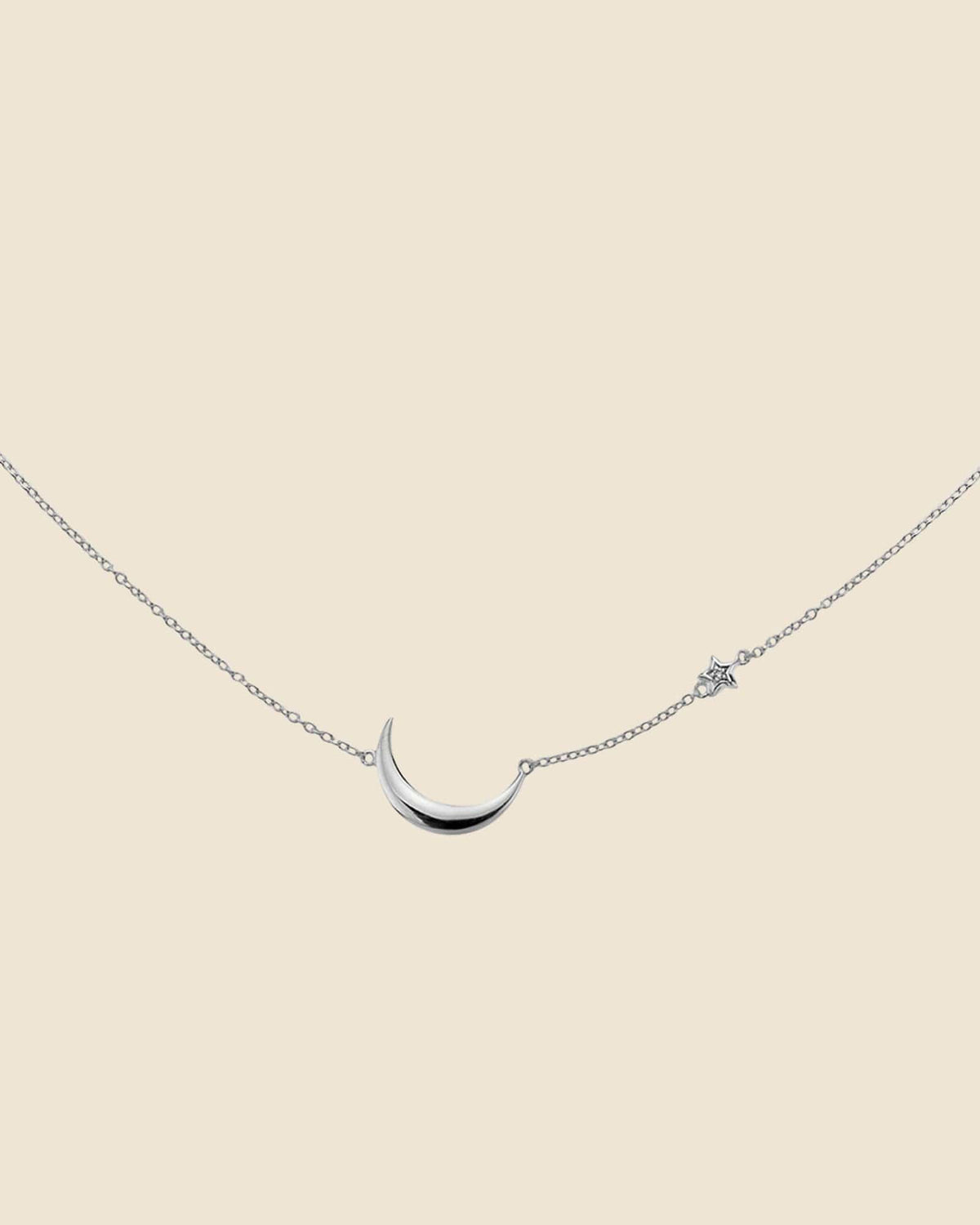 Sterling Silver Moon And Star Asymetric Inline Necklace