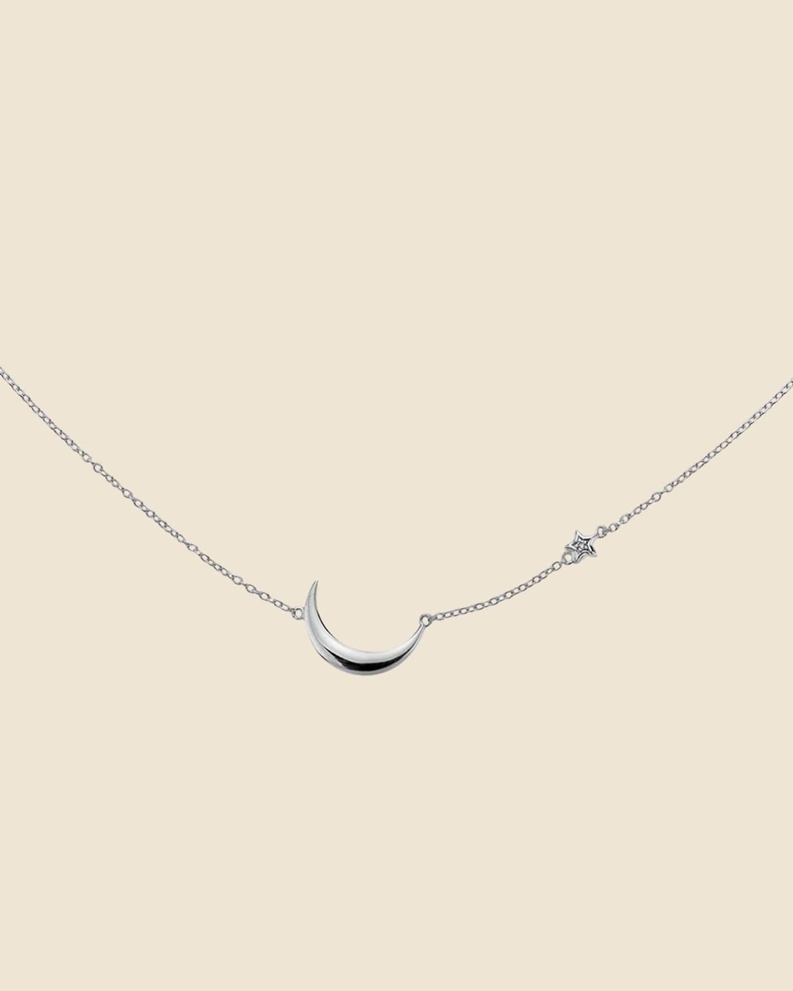 Sterling Silver Moon And Star Asymetric Inline Necklace