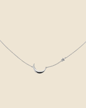 Sterling Silver Moon And Star Asymetric Inline Necklace