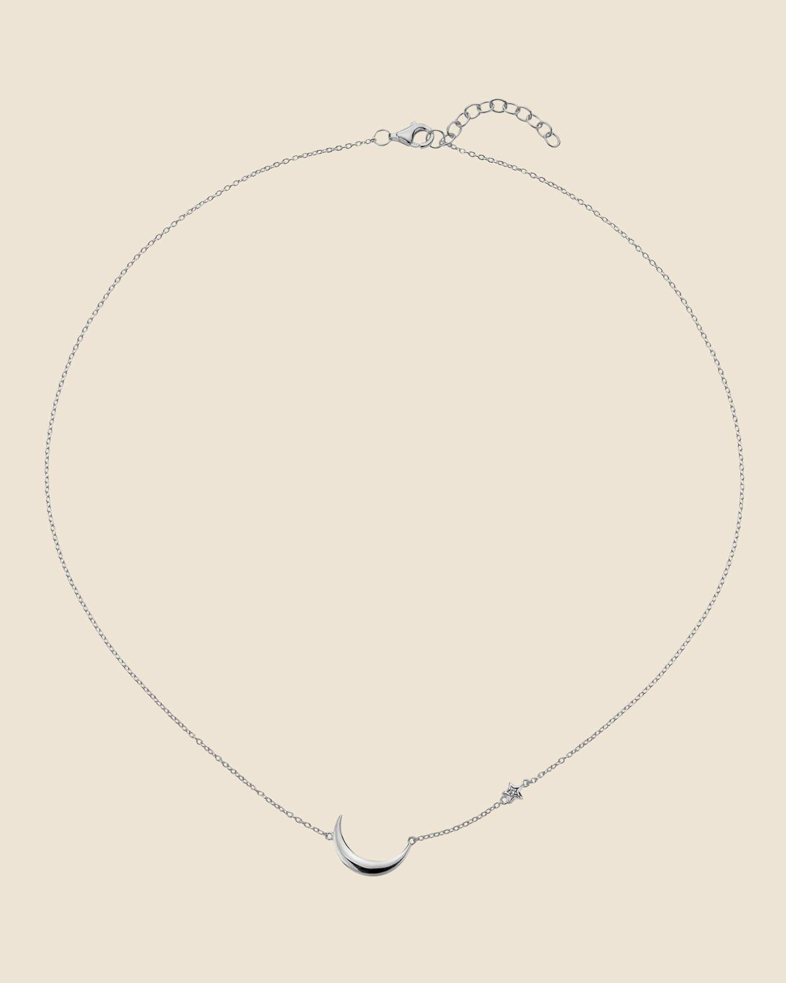 Sterling Silver Moon And Star Asymetric Inline Necklace