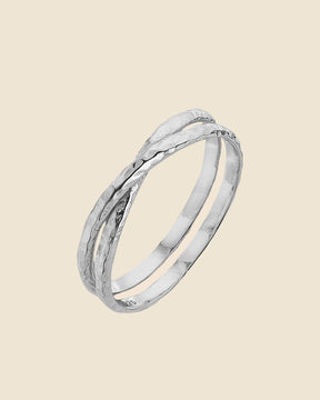 Sterling Silver Hammered Crossover Double Band Ring