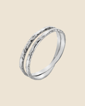 Sterling Silver Hammered Crossover Double Band Ring