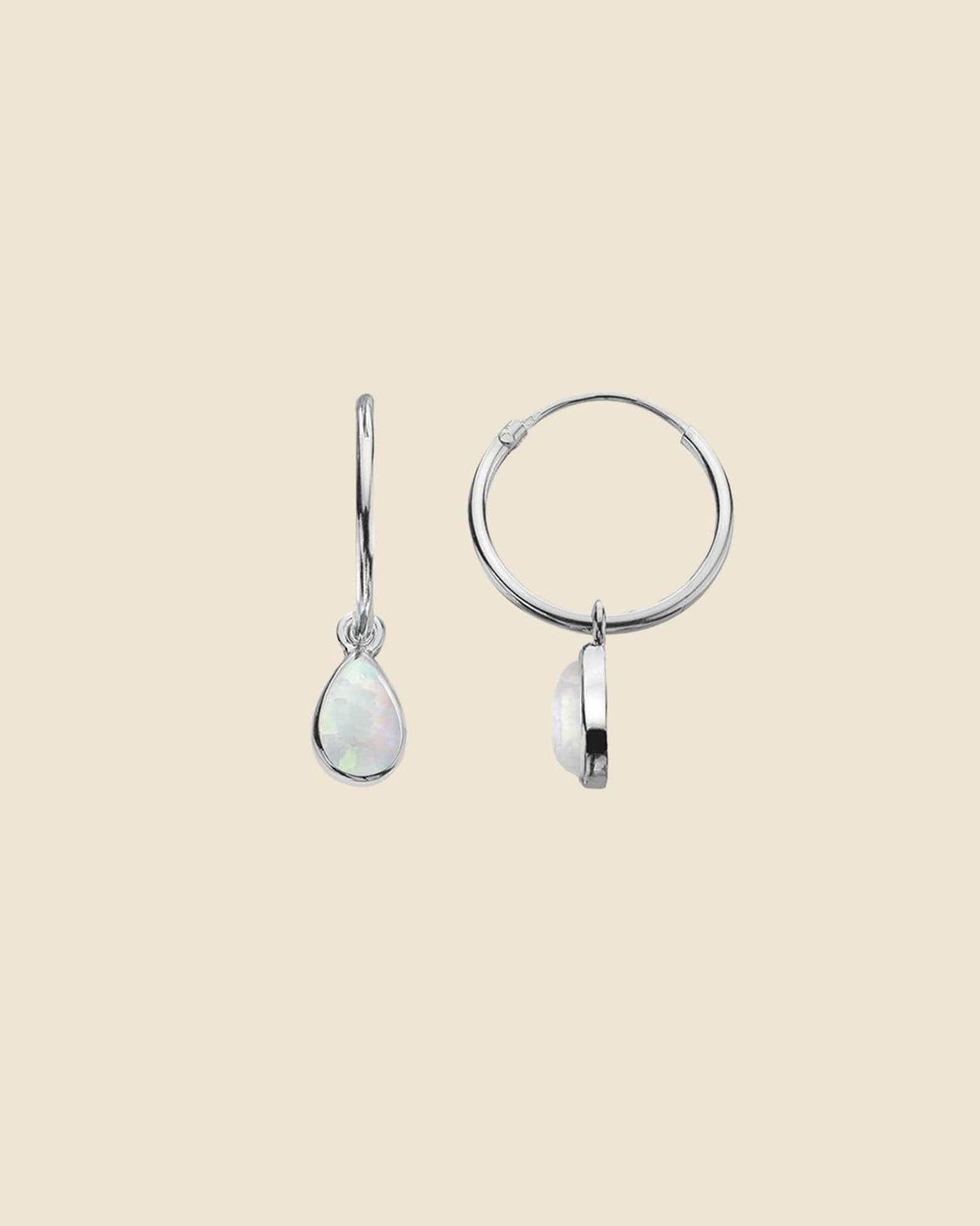 Sterling Silver and Blue Opalique Teardrop Charm Hoops