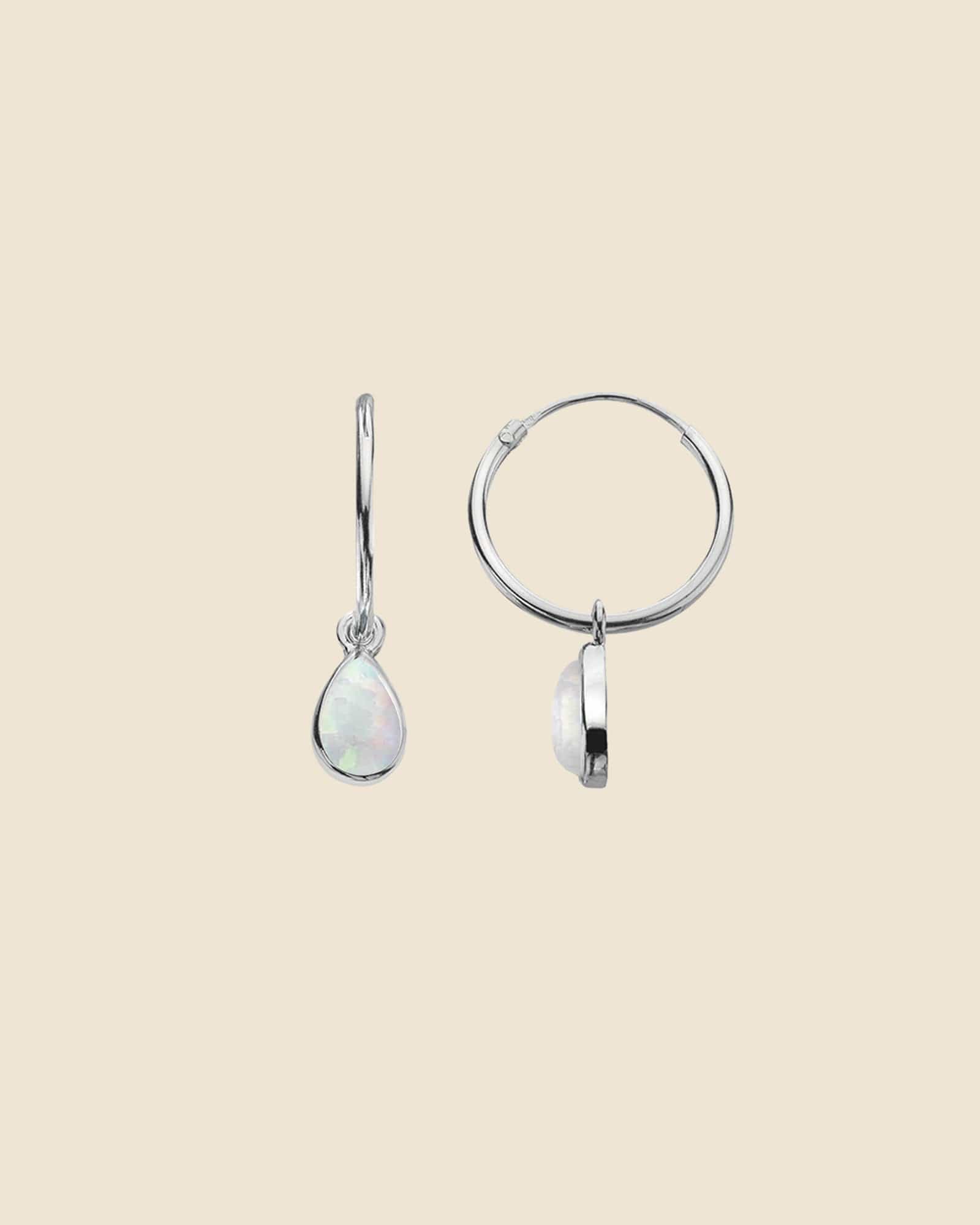 Sterling Silver and Blue Opalique Teardrop Charm Hoops