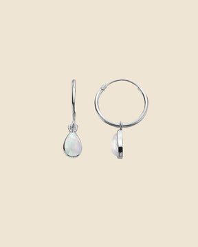 Sterling Silver and Blue Opalique Teardrop Charm Hoops