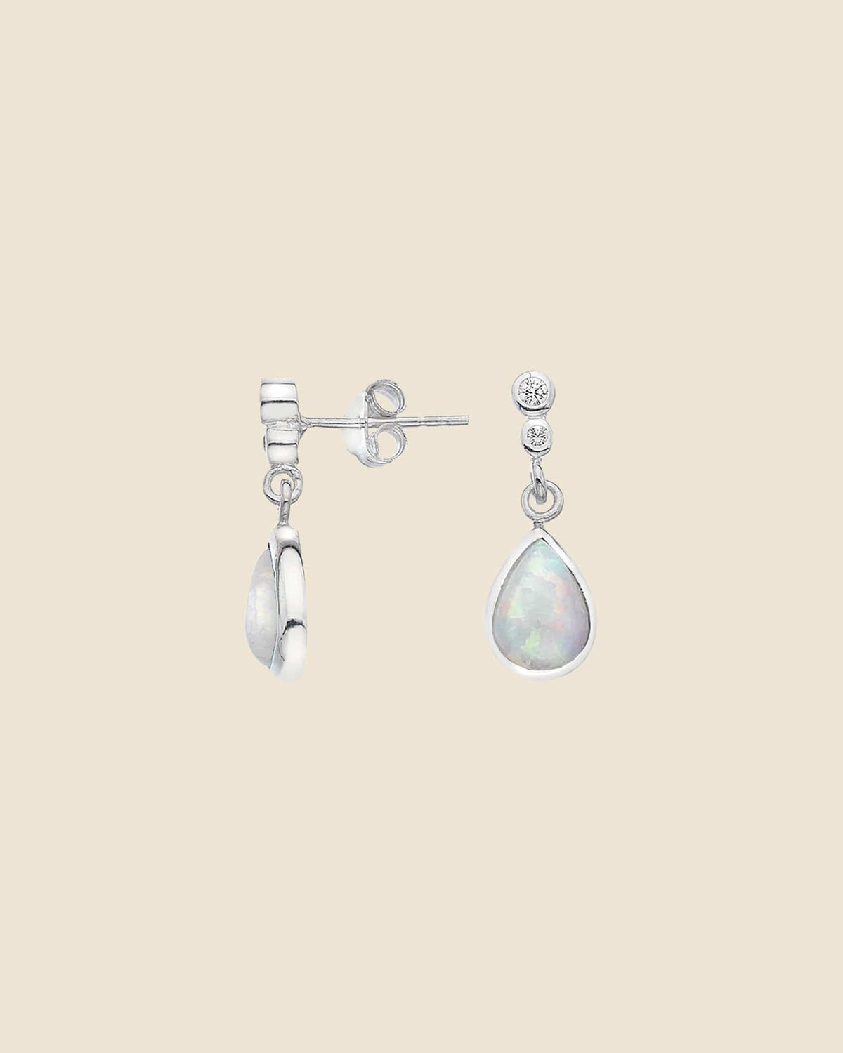 Sterling Silver, Cubic Zirconia and Opal Teardrop Earrings