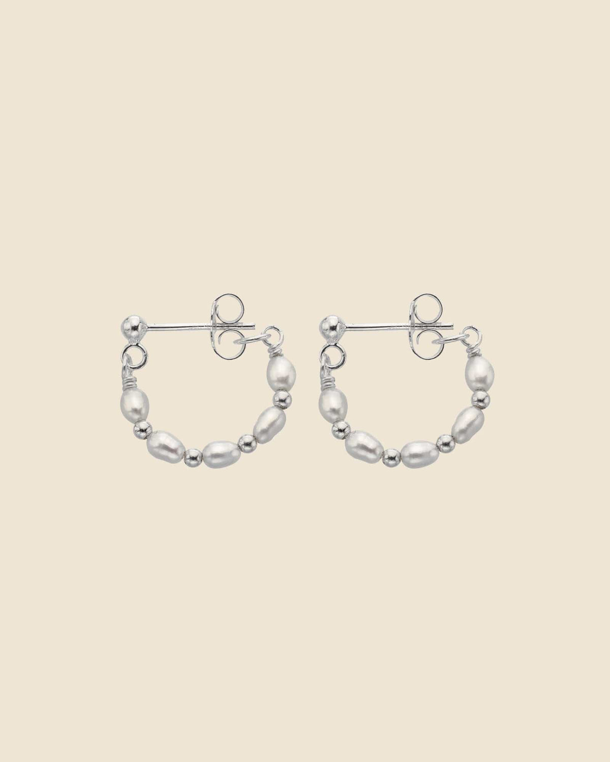 Sterling Silver and Pearl Looped Hoops Earrings