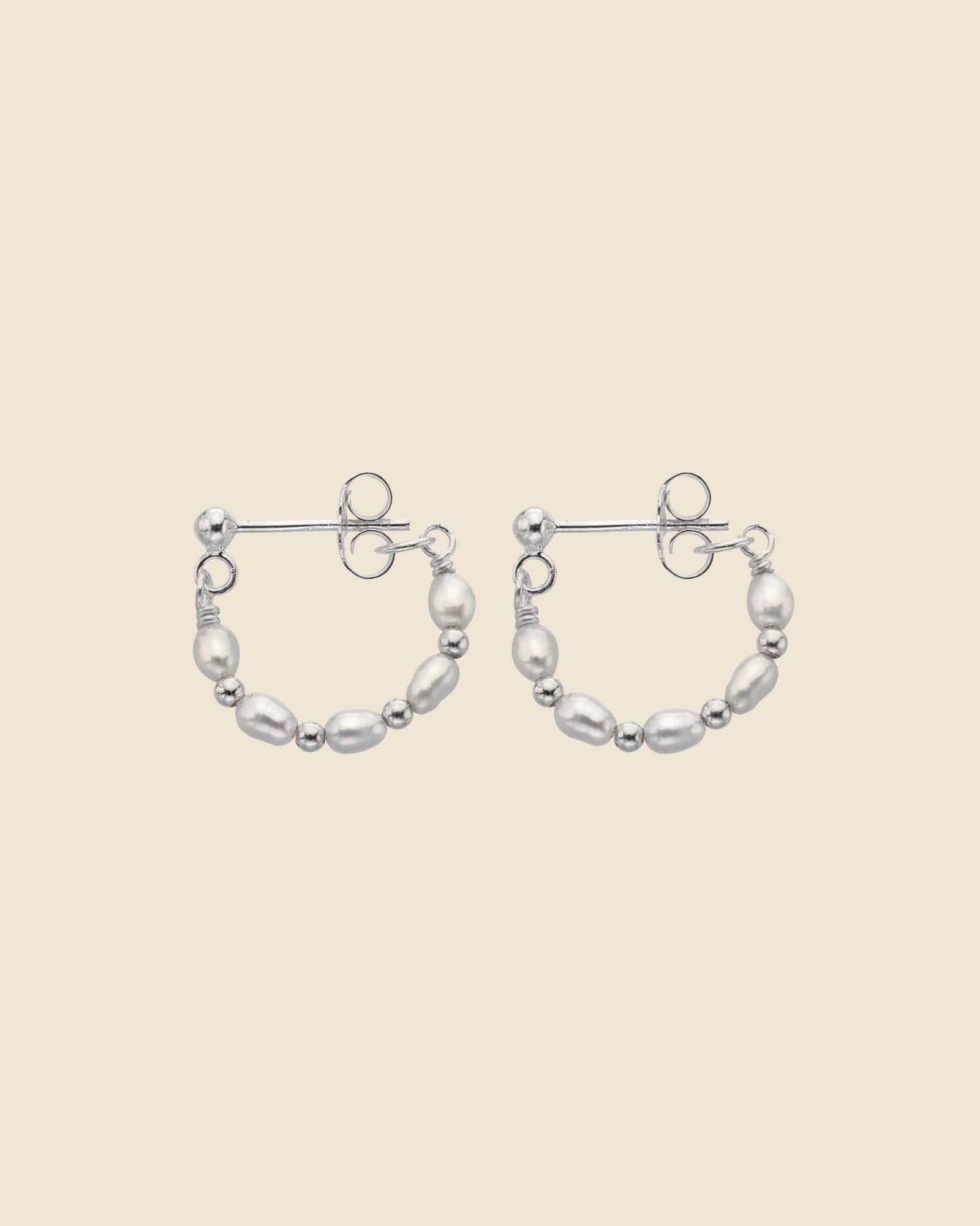 Sterling Silver and Pearl Looped Hoops Earrings