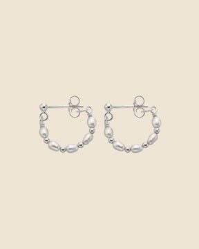Sterling Silver and Pearl Looped Hoops Earrings