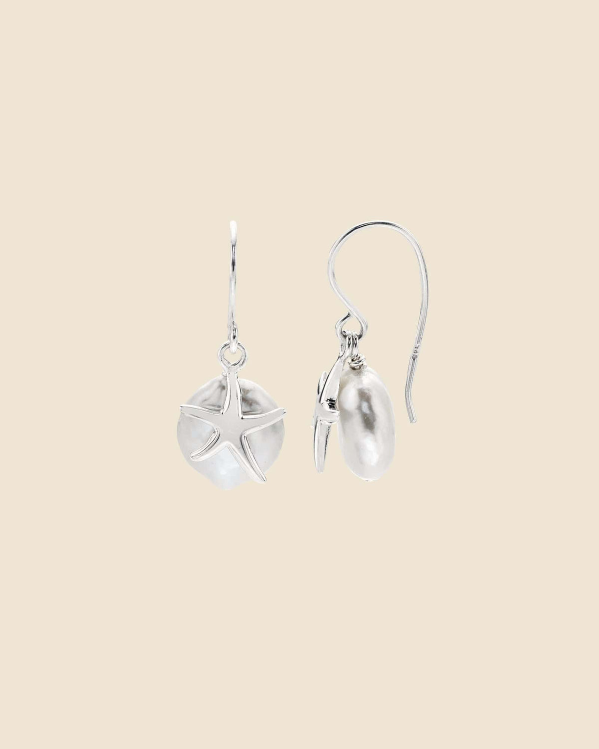 Sterling Silver and Pearl Starfish Charm Drop Earrings