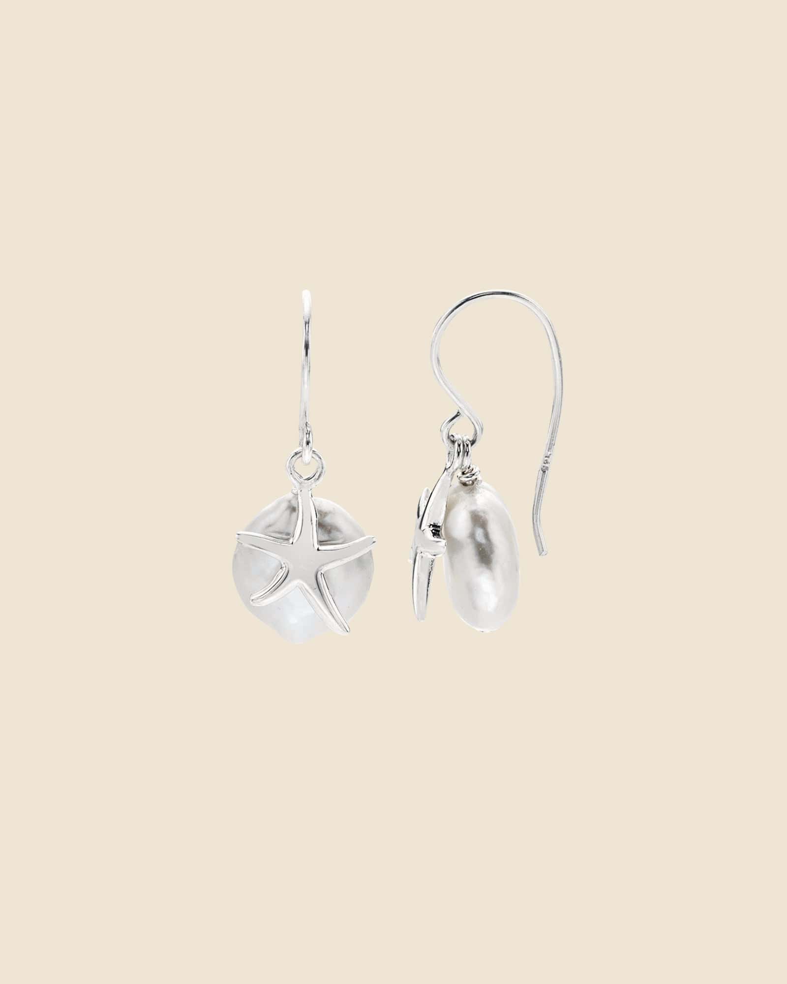 Sterling Silver and Pearl Starfish Charm Drop Earrings