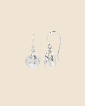 Sterling Silver and Pearl Starfish Charm Drop Earrings
