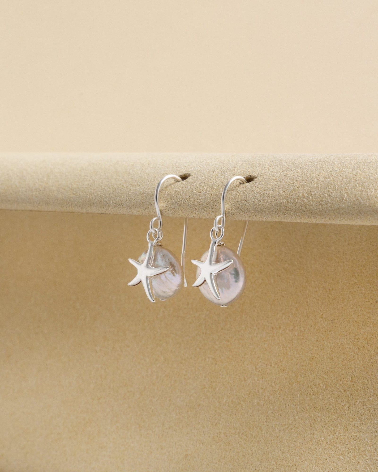 Sterling Silver and Pearl Starfish Charm Drop Earrings