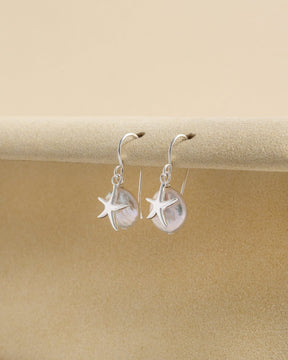 Sterling Silver and Pearl Starfish Charm Drop Earrings