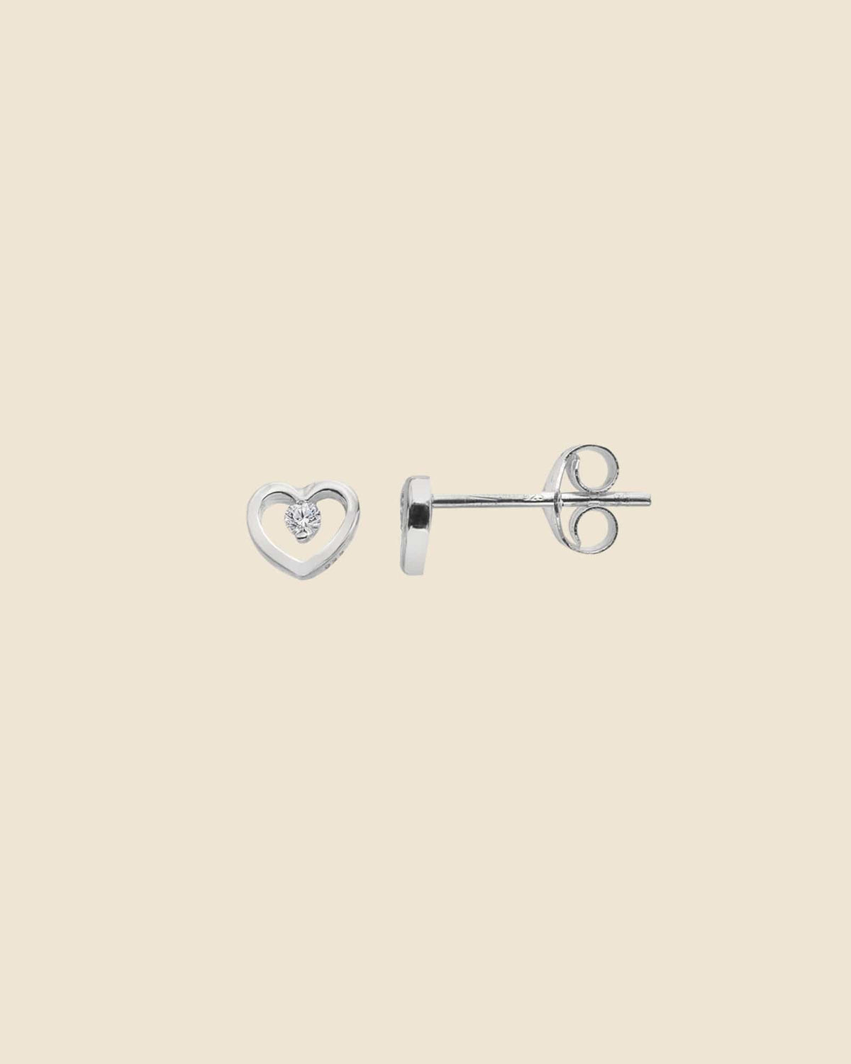 Sterling Silver with Cubic Zirconia Mini Open Heart Studs