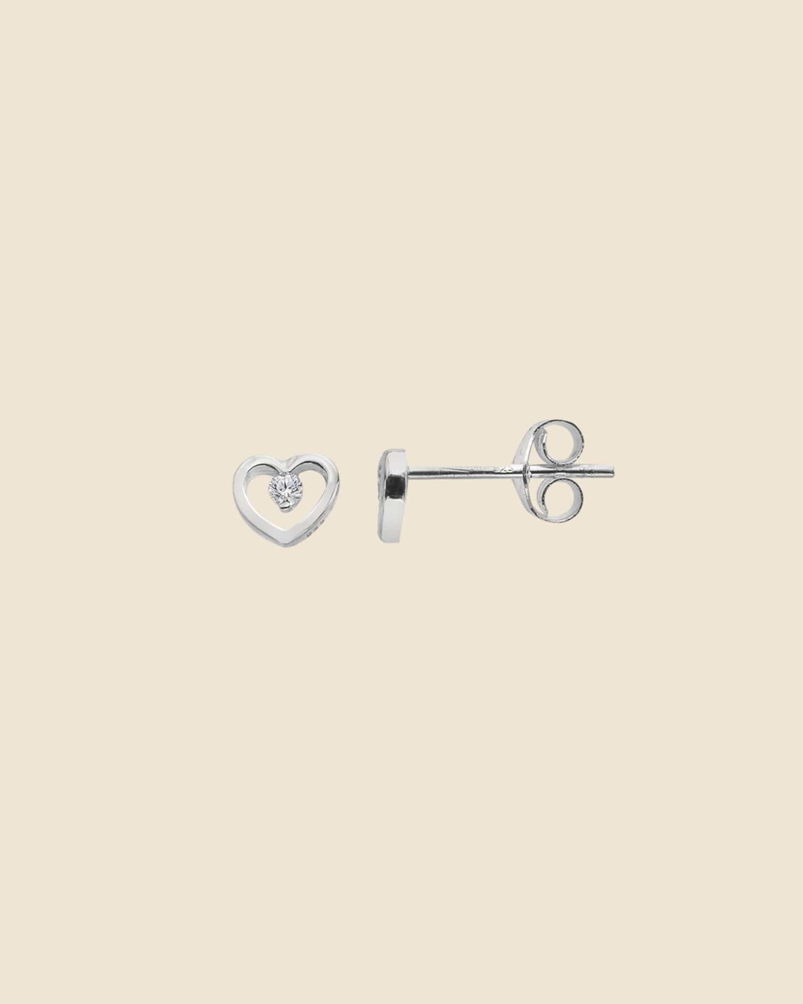 Sterling Silver with Cubic Zirconia Mini Open Heart Studs