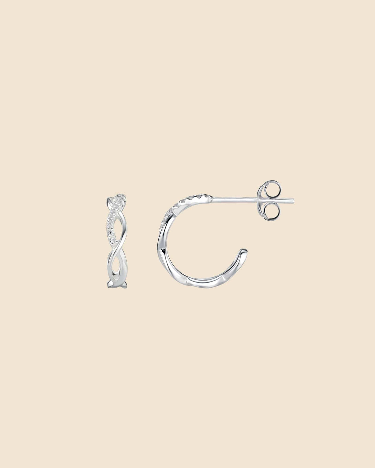 Sterling Silver and Cubic Zirconia Twisted Stud Hoops