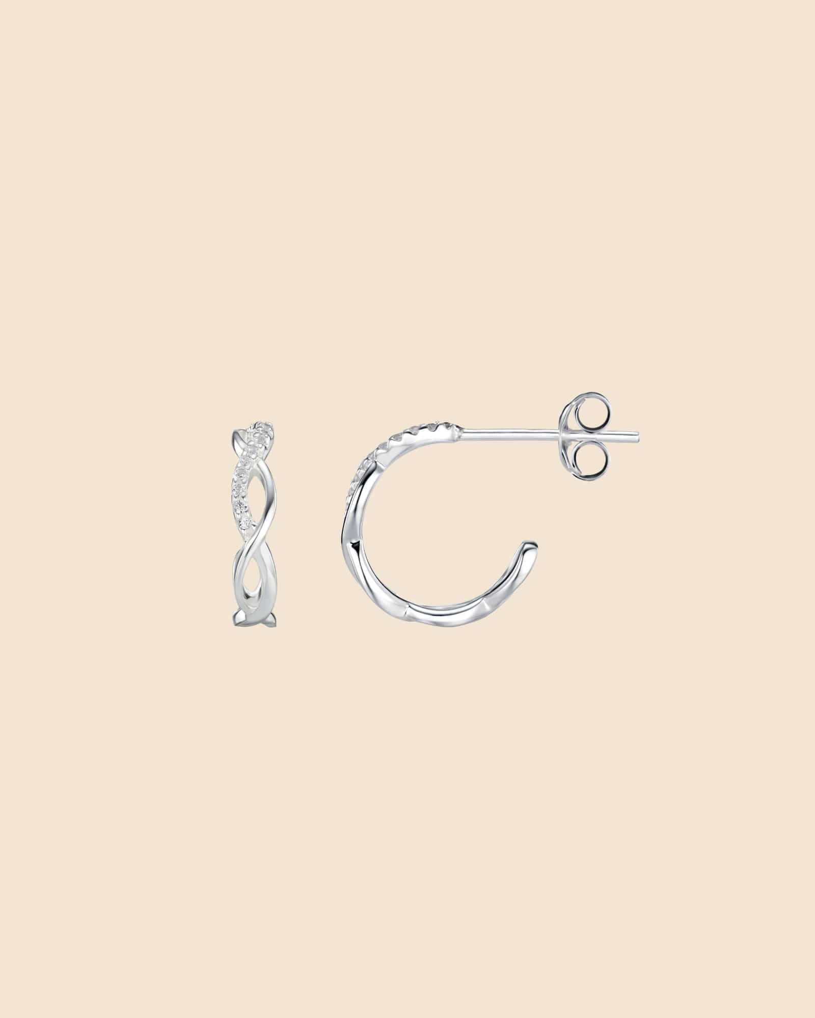 Sterling Silver and Cubic Zirconia Twisted Stud Hoops