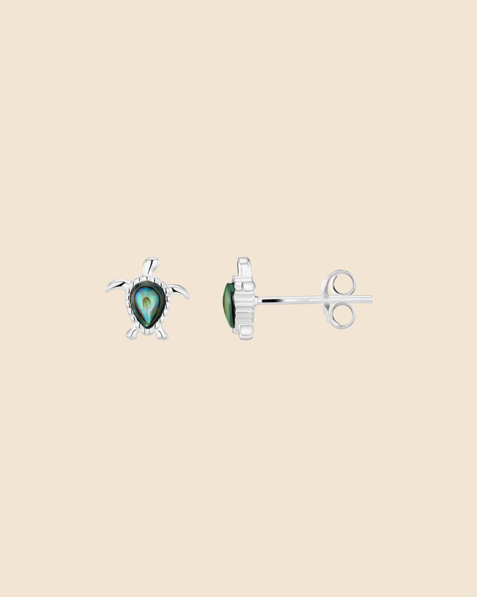Sterling Silver and Paua Shell Mini Turtle Studs