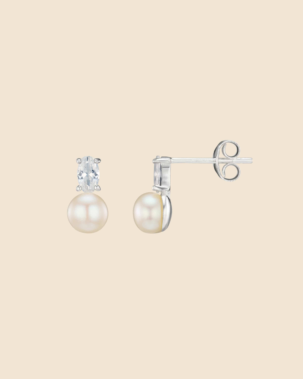 Sterling Silver, Cubic Zirconia and Freshwater Pearl Stud Earrings