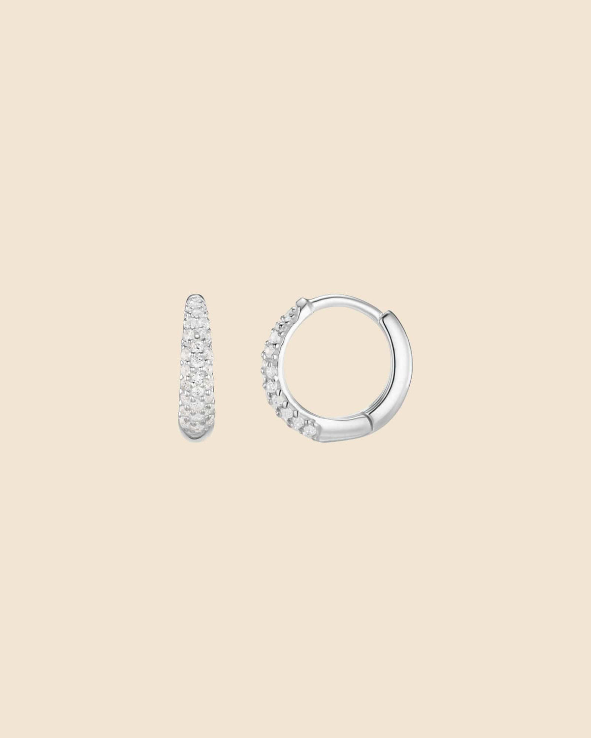 Sterling Silver and Cubic Zirconia Pave Domed Huggie Hoops