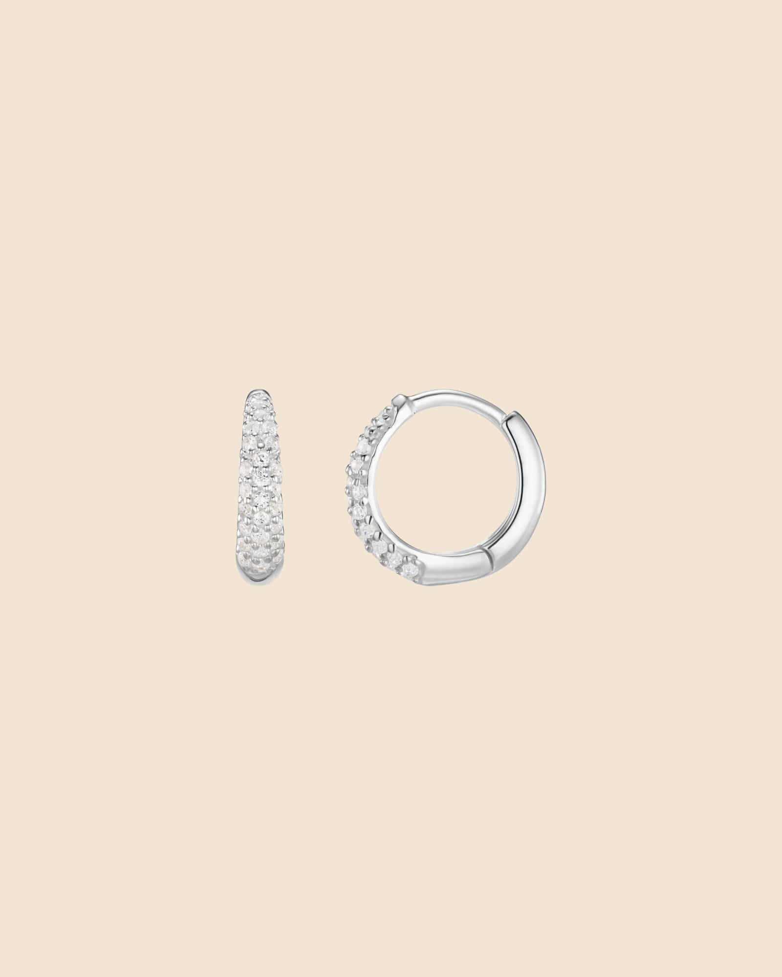 Sterling Silver and Cubic Zirconia Pave Domed Huggie Hoops