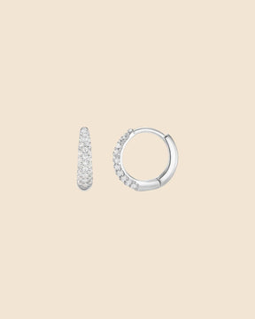 Sterling Silver and Cubic Zirconia Pave Domed Huggie Hoops
