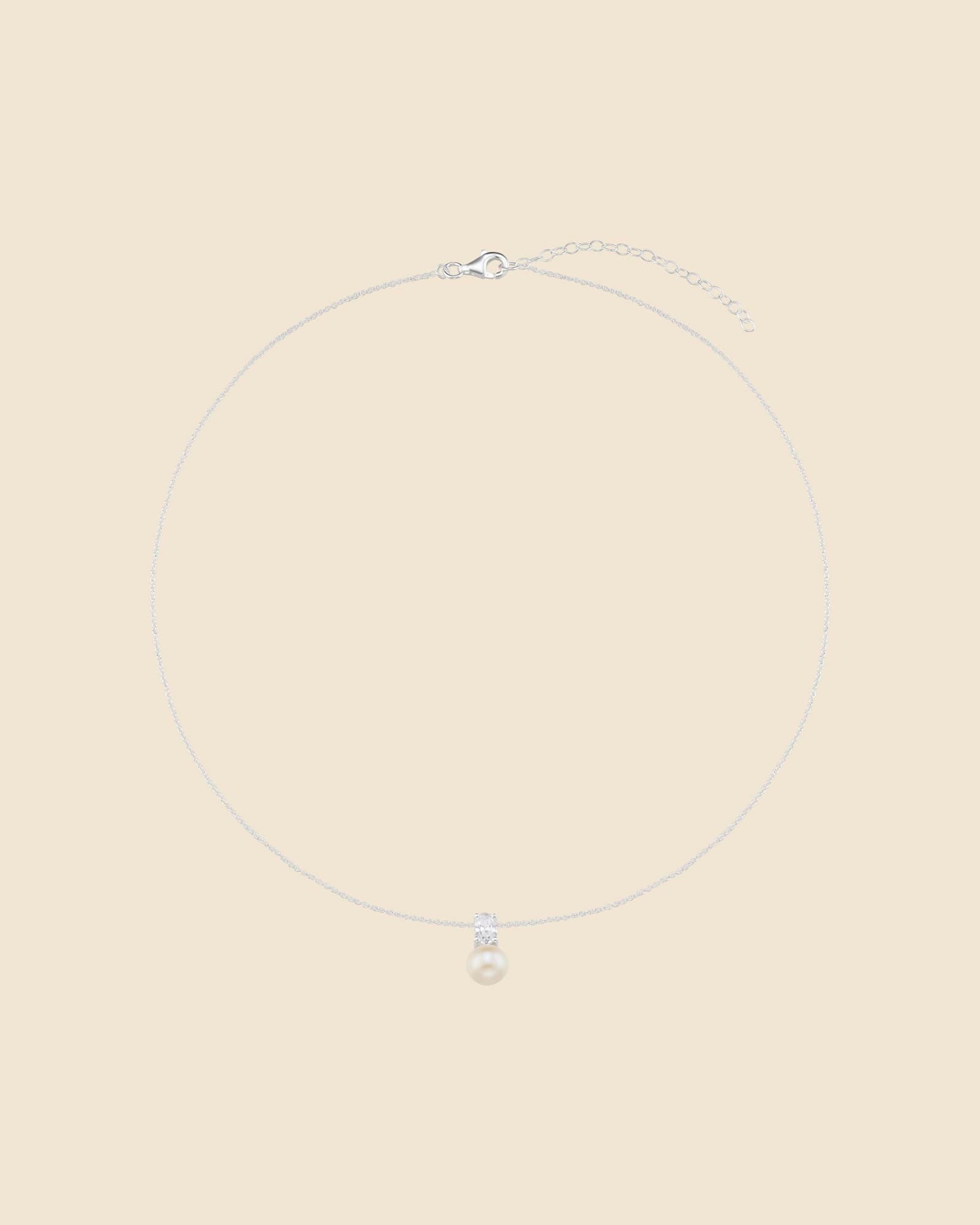 Sterling Silver, Cubic Zirconia and Freshwater Pearl Classic Necklace