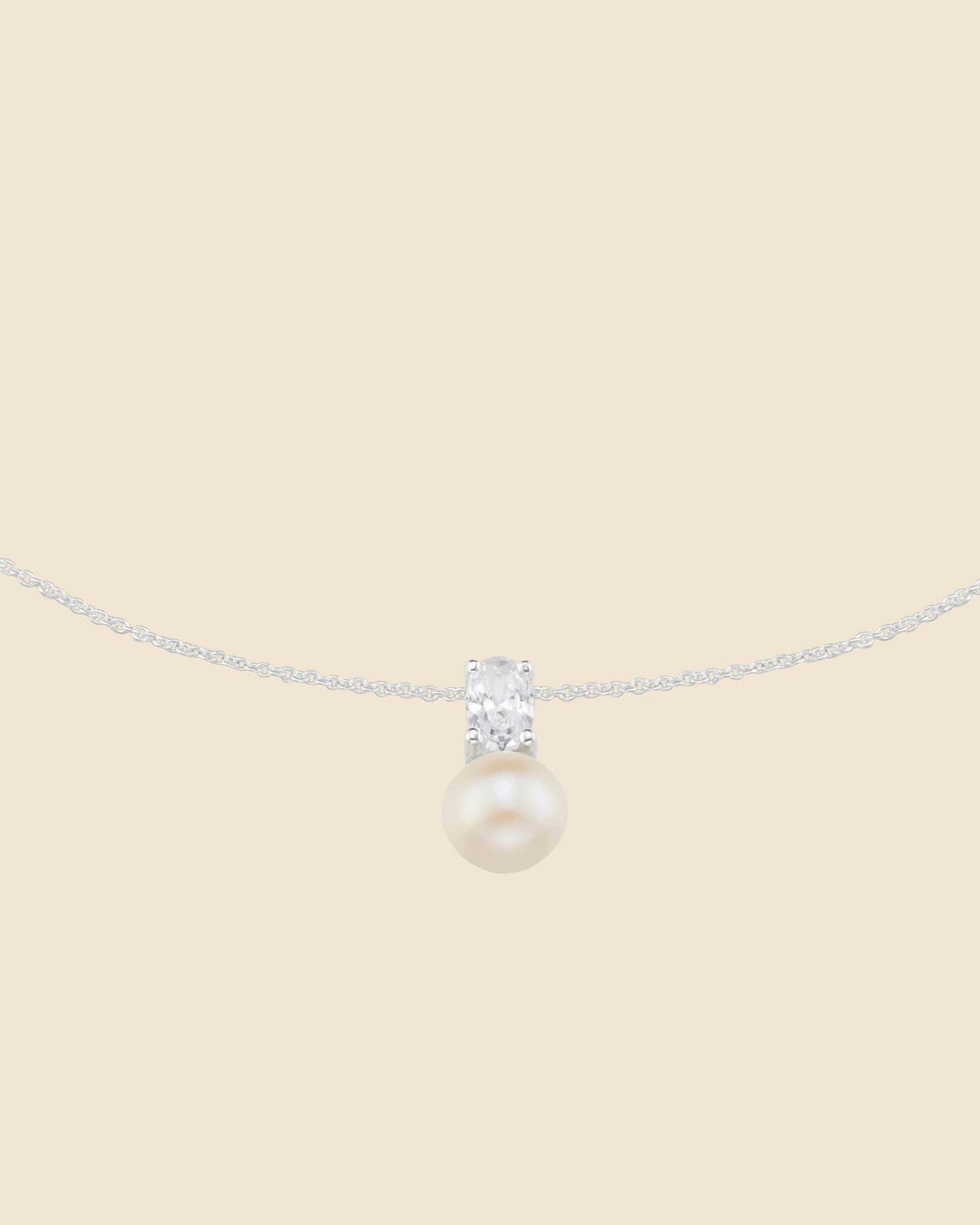 Sterling Silver, Cubic Zirconia and Freshwater Pearl Classic Necklace