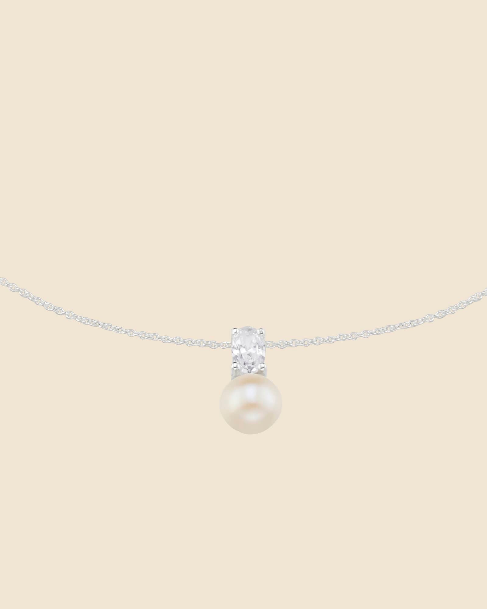 Sterling Silver, Cubic Zirconia and Freshwater Pearl Classic Necklace