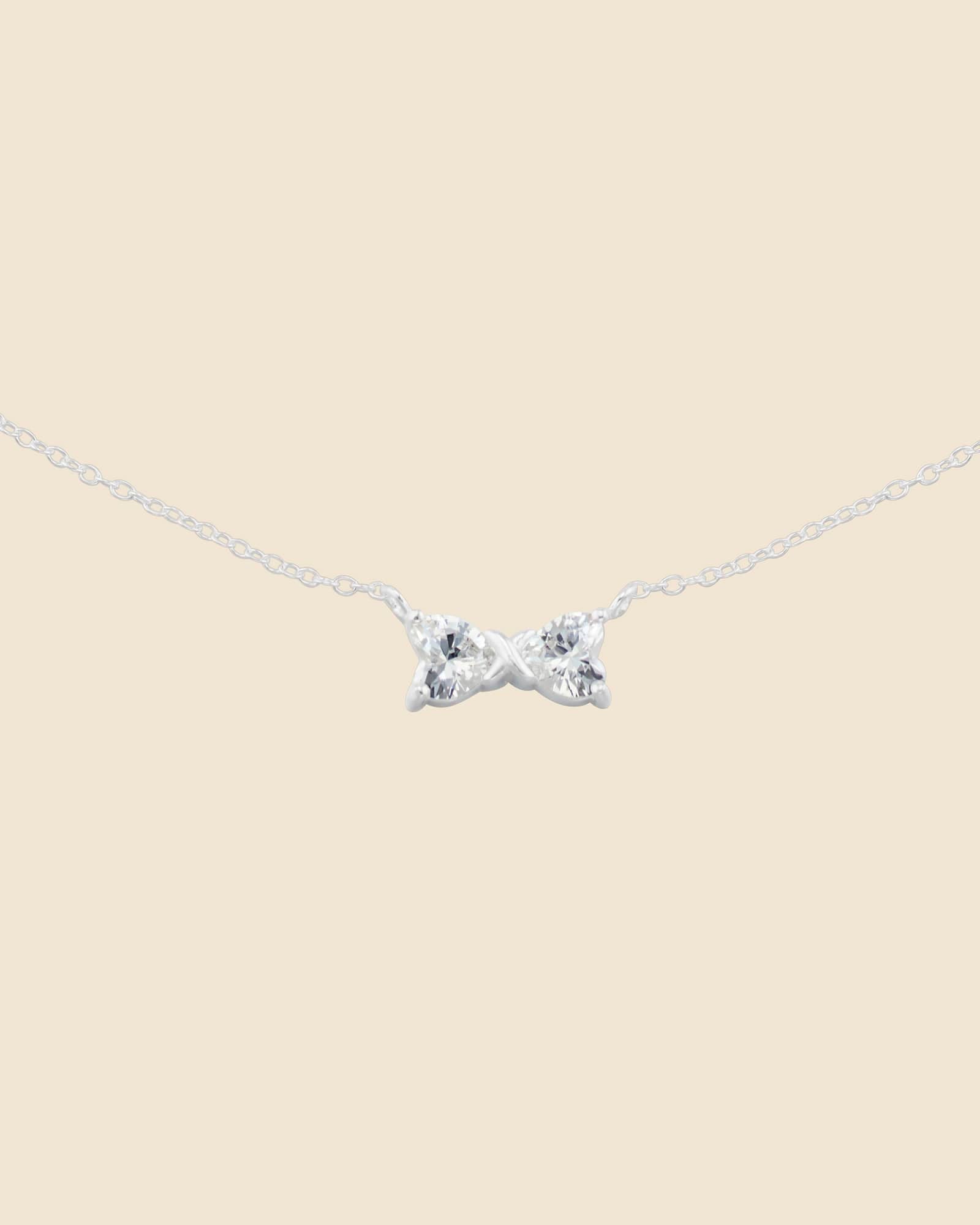 Sterling Silver and Cubic Zirconia Simple Bow Necklace