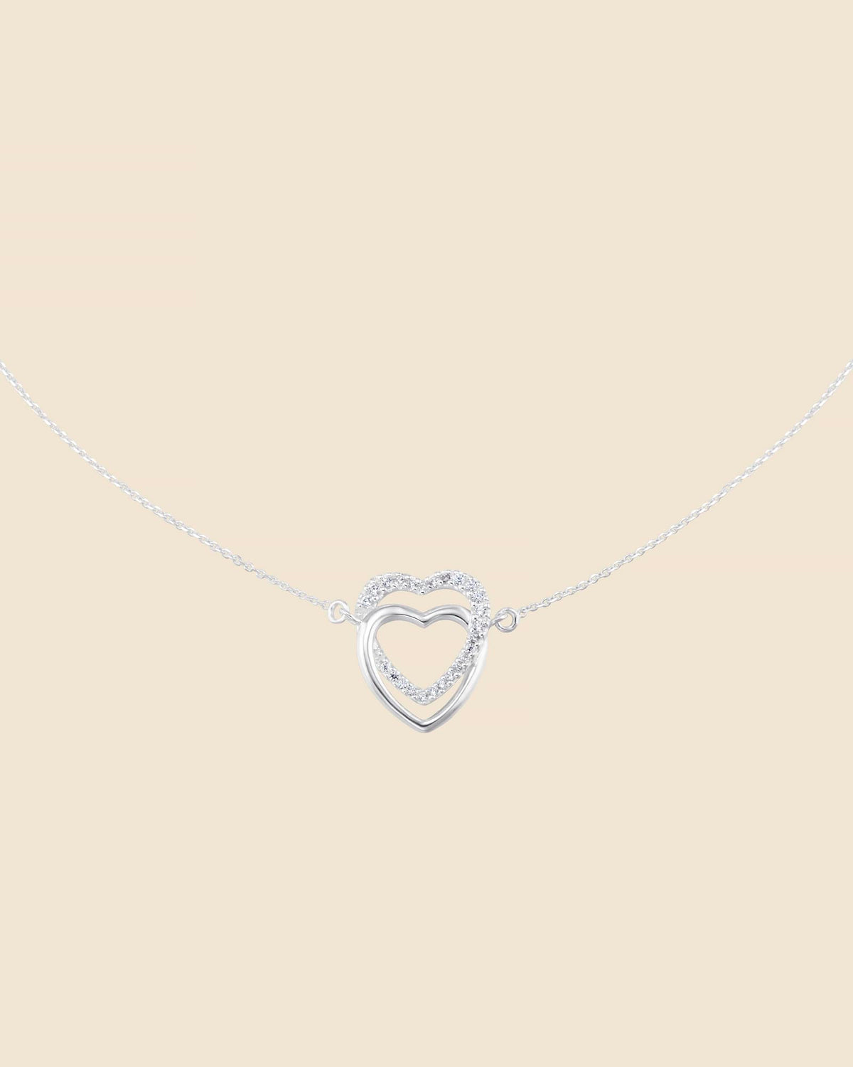 Sterling Silver and Cubic Zirconia Entwined Hearts Necklace