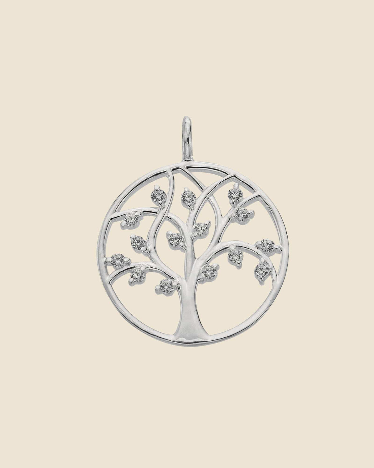 Sterling Silver Cubic Zirconia Leaves Tree Of Life Pendant