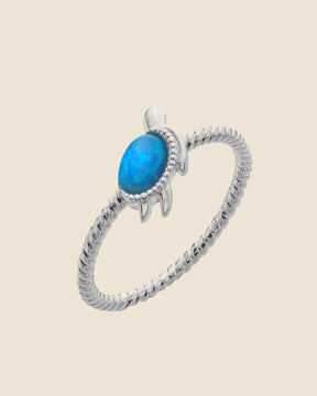 Sterling Silver and Opal Swimming Turtle Ring