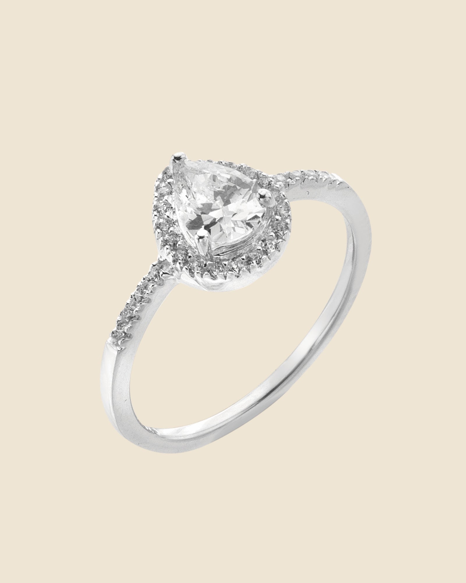 Pear Shaped Sterling Silver and Cubic Zirconia Halo Ring