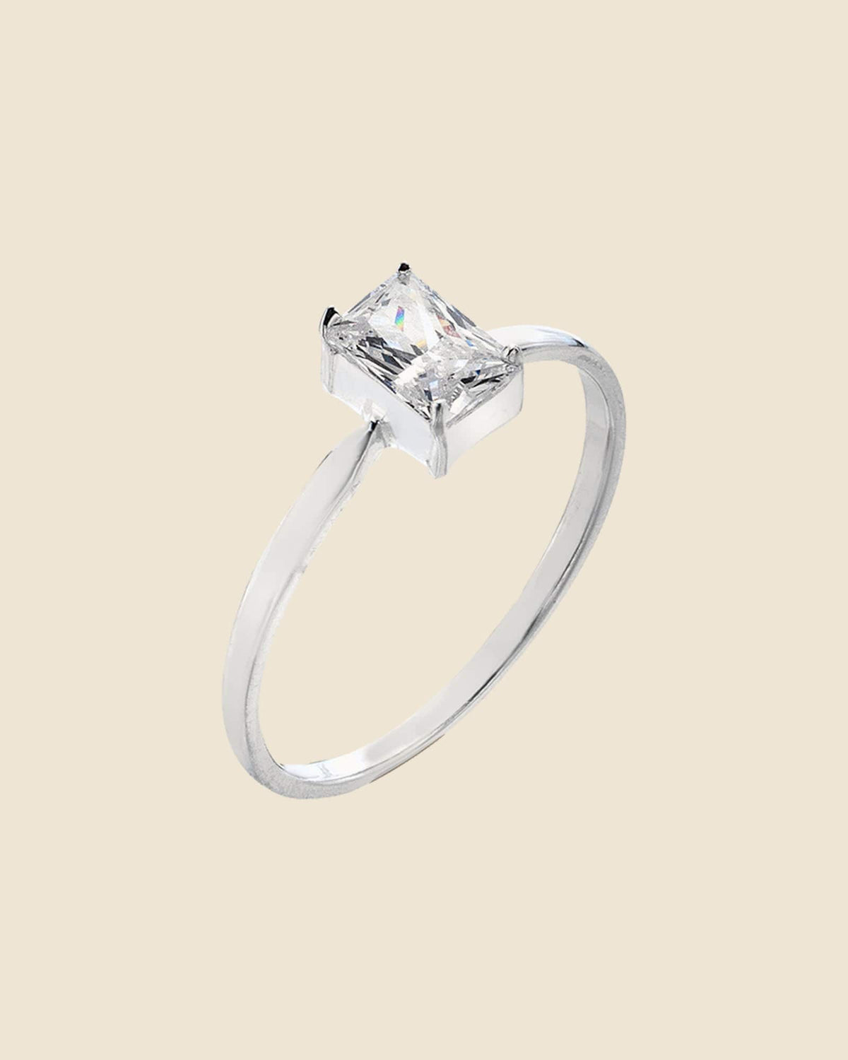 Sterling Silver and Cubic Zirconia Emerald Cut Solitaire Ring