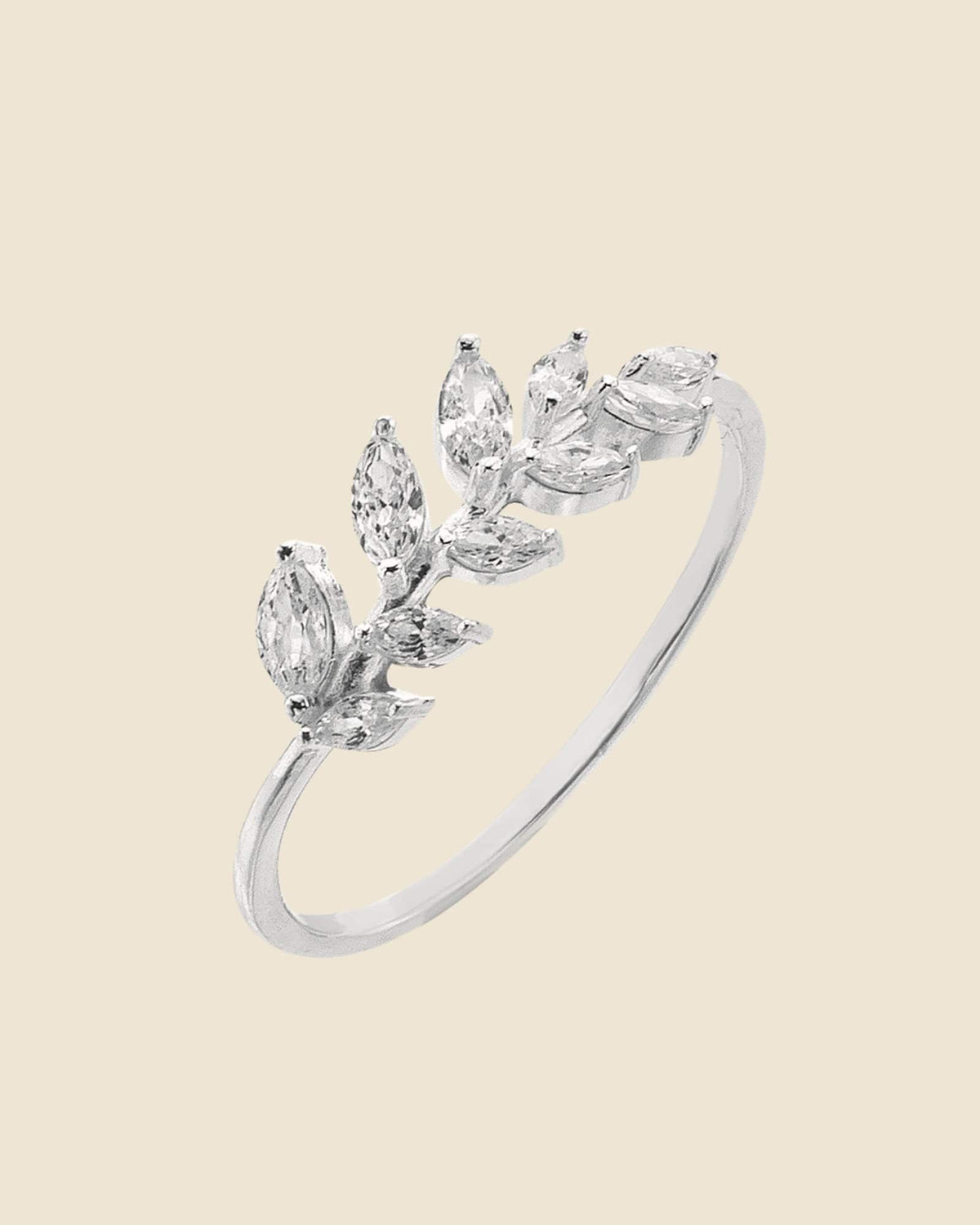 Sterling Silver and Cubic Zirconia Petal Leaf Vine Ring