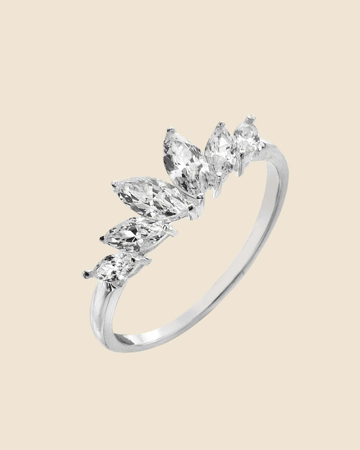 Sterling Silver and Cubic Zirconia Marquise Fan Ring