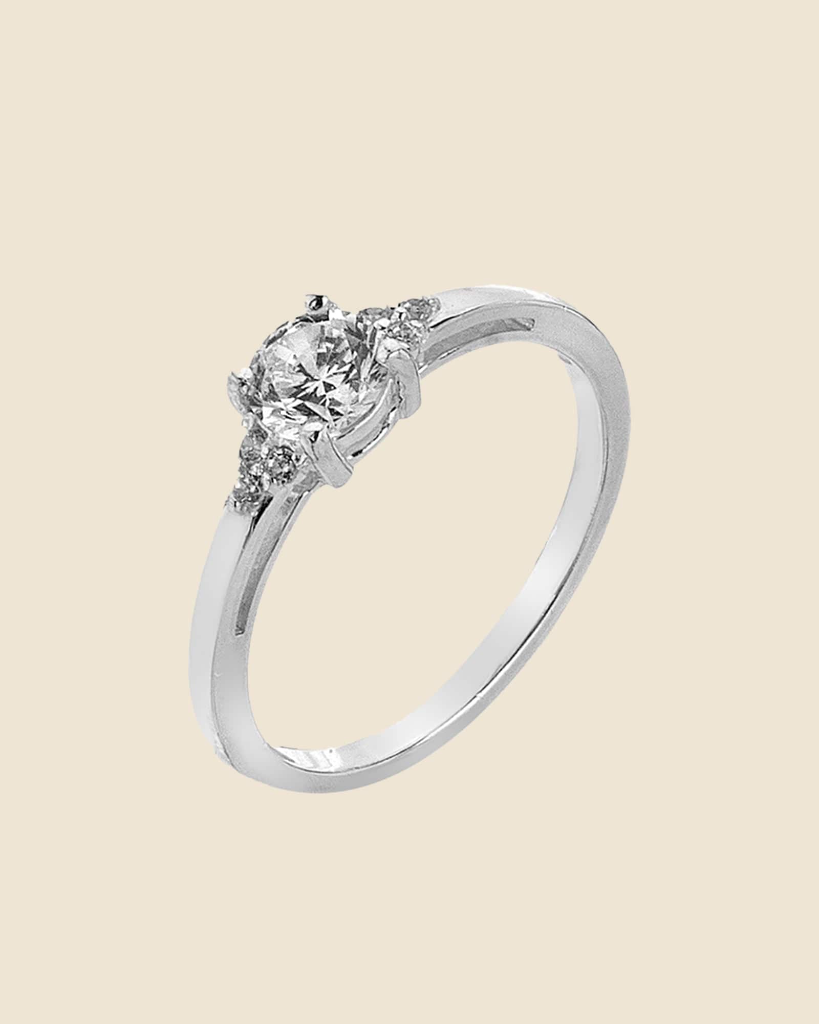 Cubic Zirconia Oval Solitaire With Shoulder Trio Ring