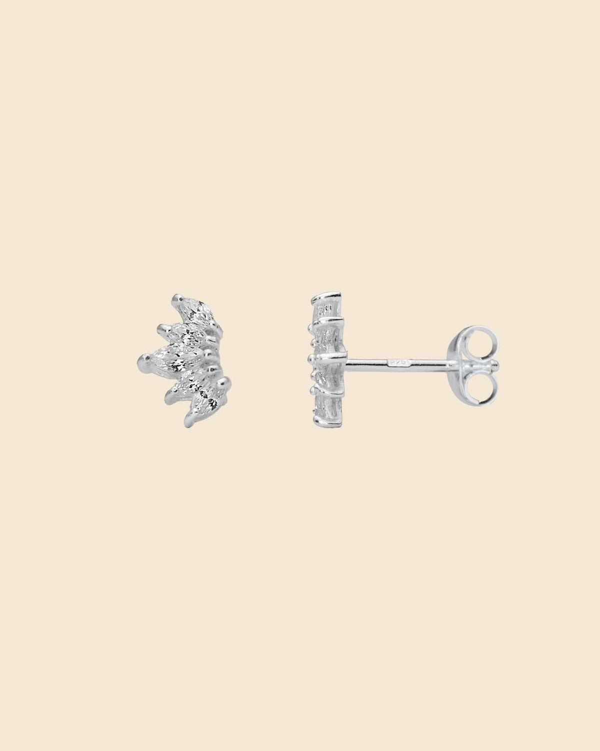 Sterling Silver and Cubic Zirconia Marquise Fan Studs