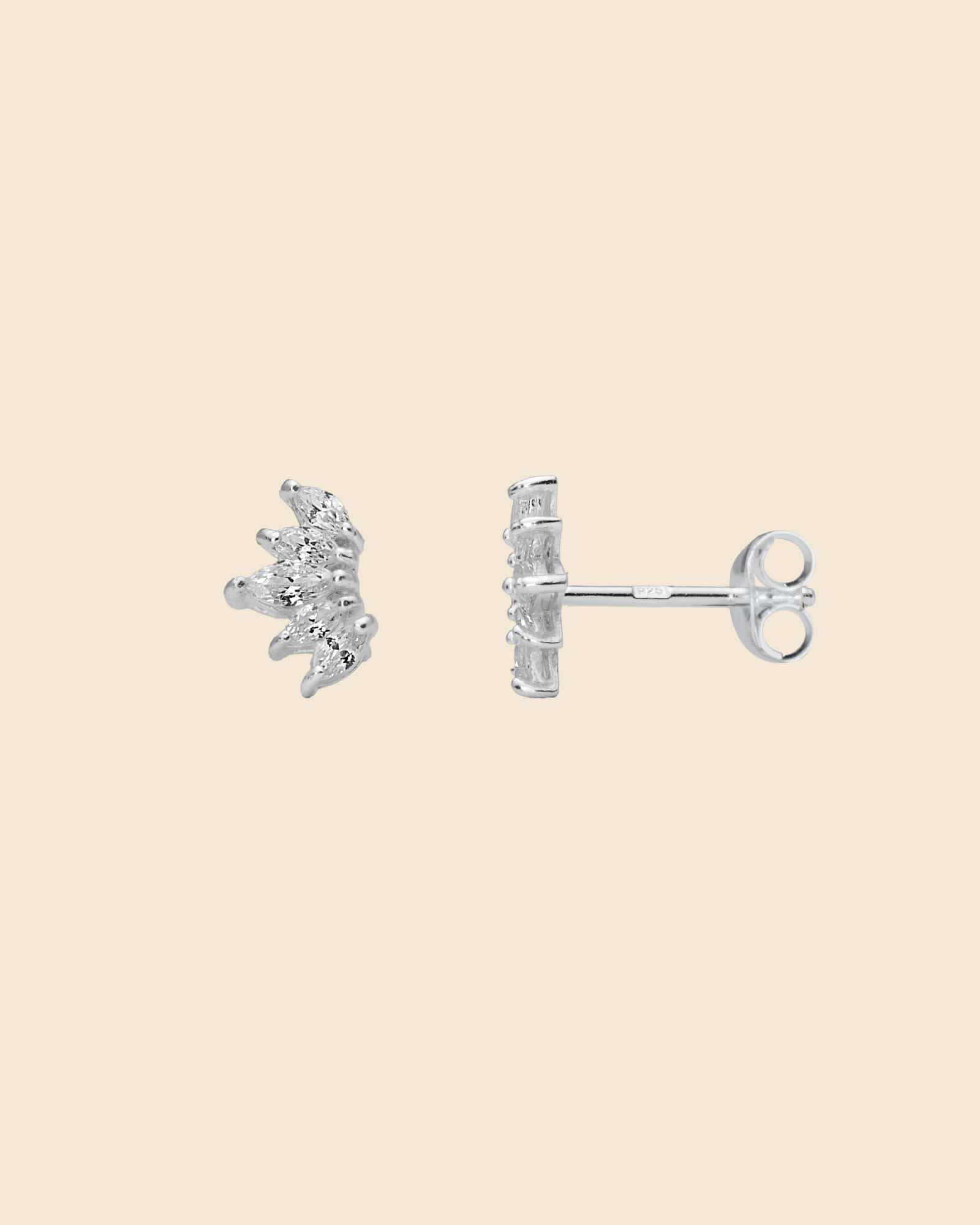 Sterling Silver and Cubic Zirconia Marquise Fan Studs