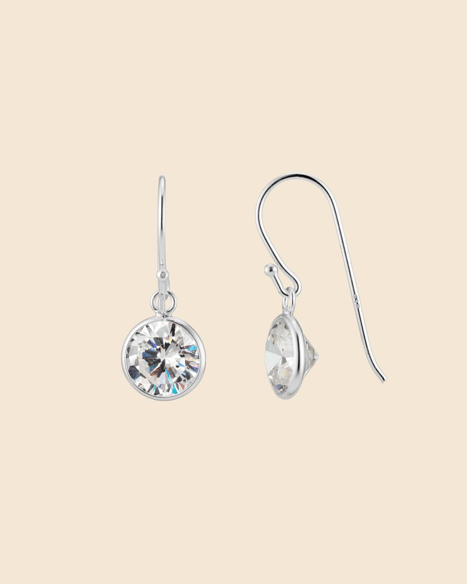 Sterling Silver and Cubic Zirconia Solitaire Drop Earrings